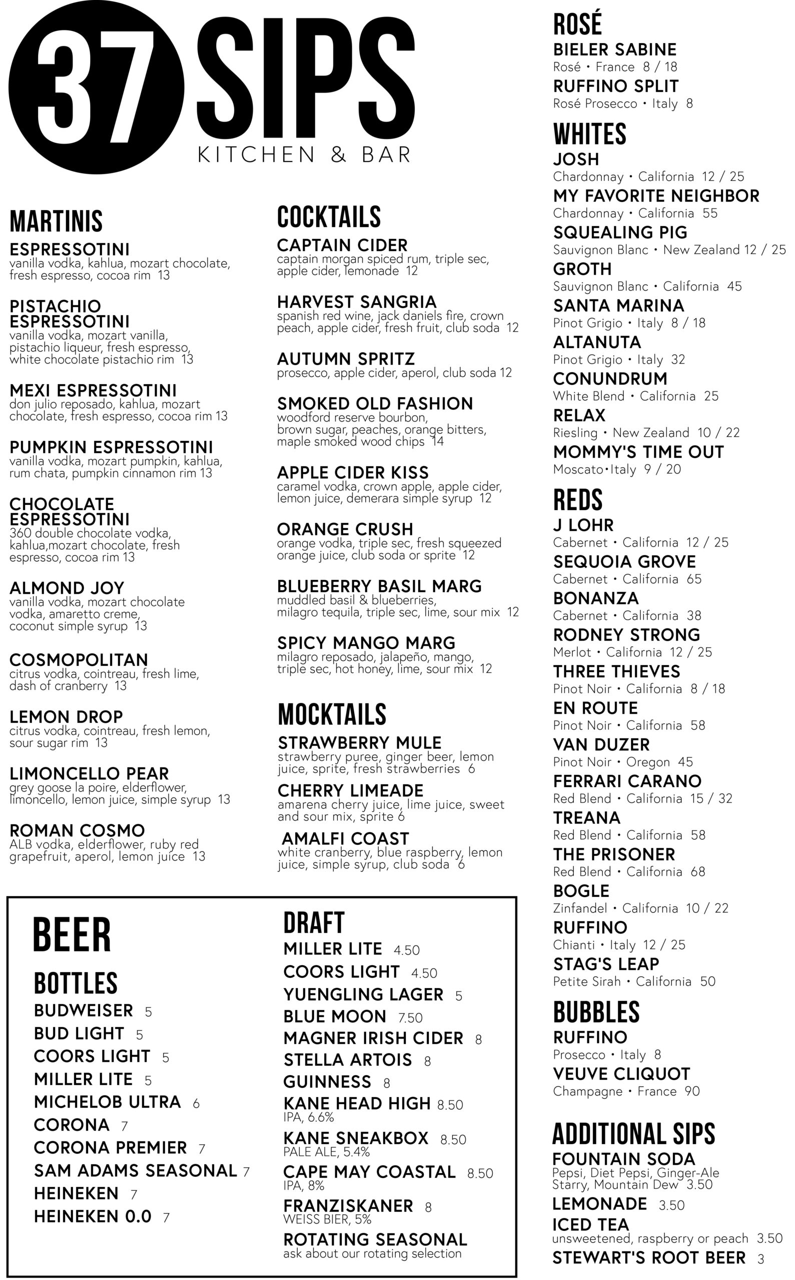 37 Eats Drink Menu